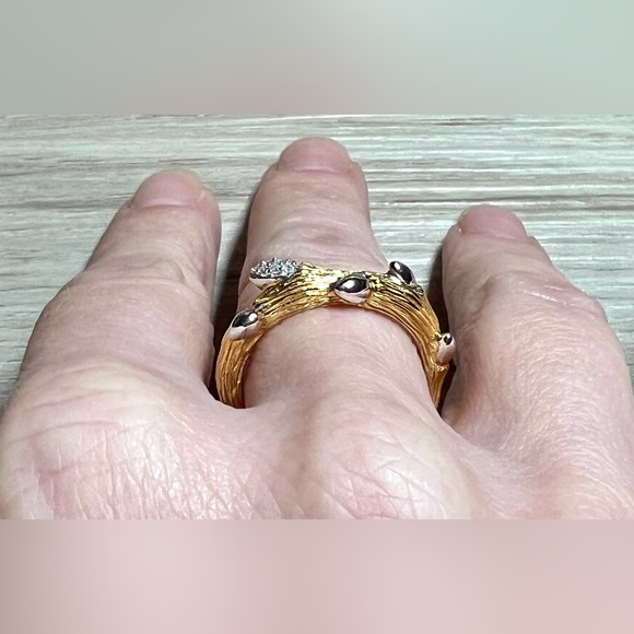 Stephen Dweck Diamonds Sterling Silver/Gold Vermeil Fortuna Twig Ring, Size 8 - Picture 9 of 11